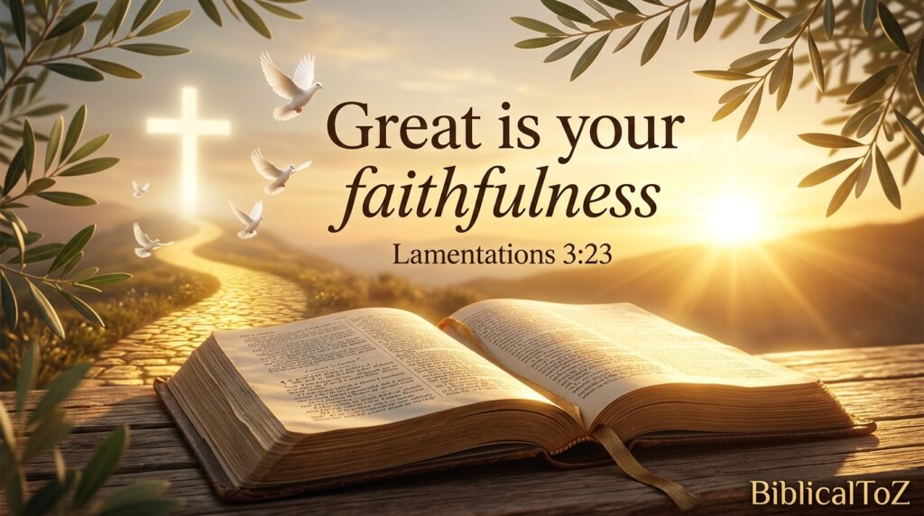 Lamentations 3:23 Christian image celebrating God's faithfulness and thanksgiving