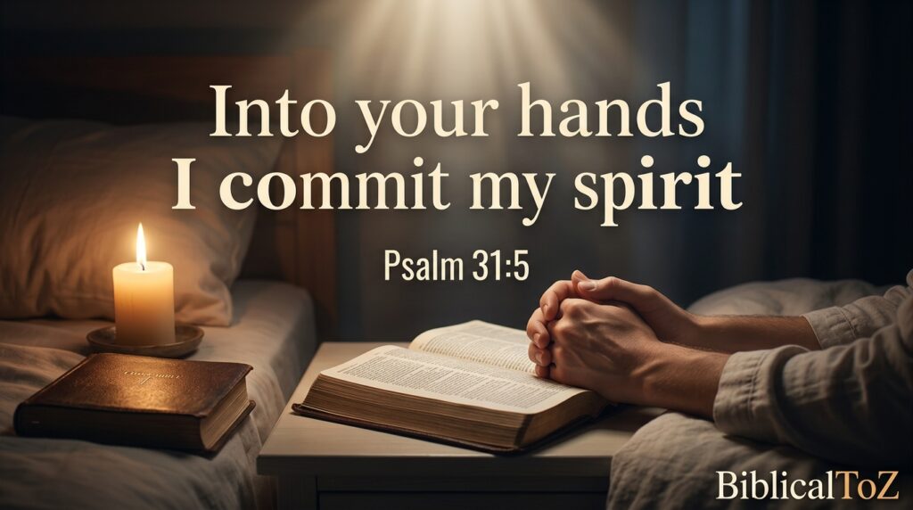 Psalm 31:5 Christian bedtime prayer image about surrendering to God before sleep