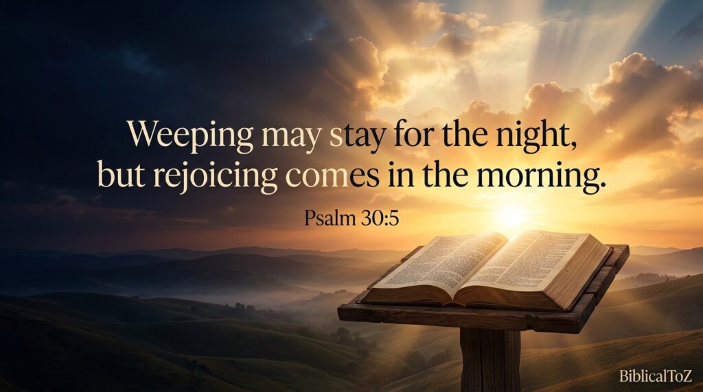 Psalm 30:5 Bible verse image about joy coming after seasons of sadness